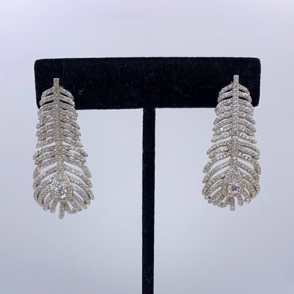 Earring, NWOT, solid 925 sterling silver, lab created clear gem, 1 3/4 inch drop